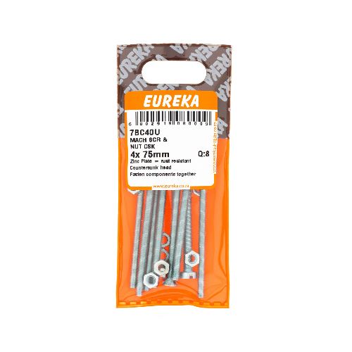 MACH SCR & NUT CSK 4x75mm (PACK QTY: 8)